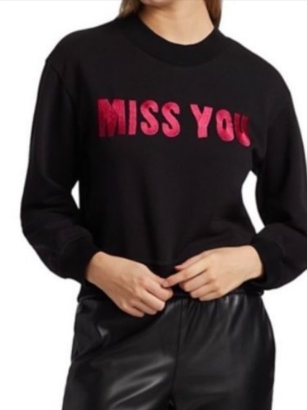 Alice + Olivia Denver “miss you” black crewneck sweatshirt size s - Picture 1 of 6